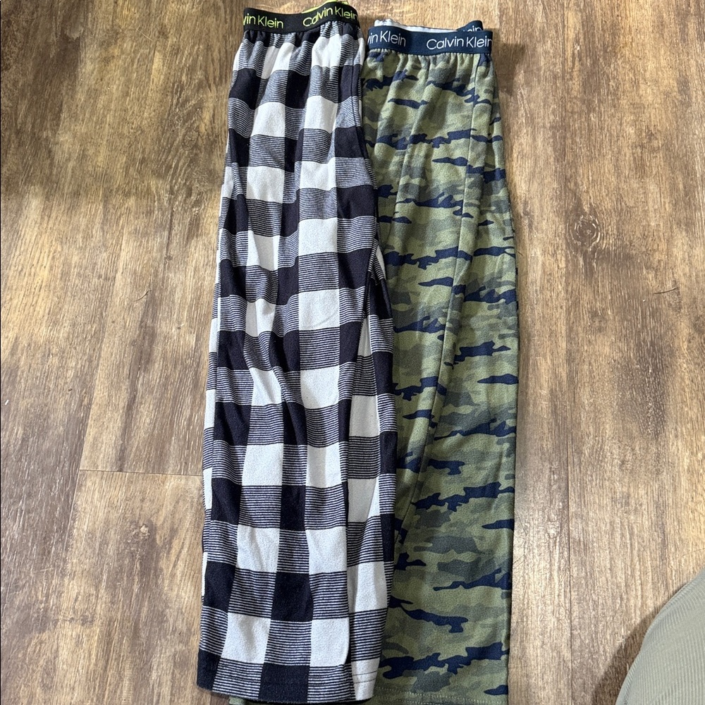Calvin Klein Black Plaid and Green Camo Pants Set
